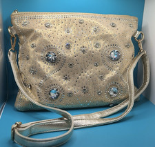 Gold Rhinestone Evening Bag Crystal Studded Metallic Clutch / Crossbody 12x9