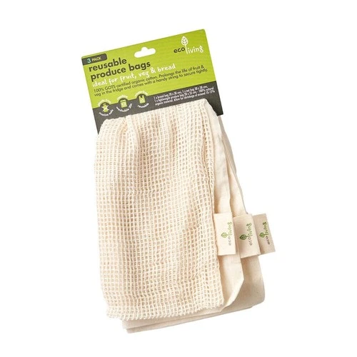 EcoLiving Reusable Organic Cotton Produce & Bread Bags 150 Pack