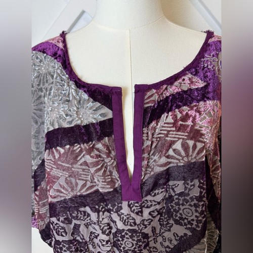 Anthropologie Tiny Boho Purple Patchwork Velvet Pullover Silk Blouse Size Large - Picture 6 of 14