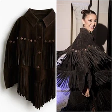 Lorena Saravia H&M Fringed Suede Cape Jacket One Size New