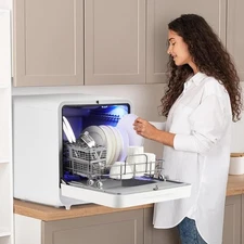 Countertop Dishwasher Portable w Touch Controls,6 Wash Programs,Air&Hot Air Dry