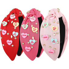 3 Pcs Valentine'S Day Headband for Women Love Hug Me Heart Headband Crystal Rhin