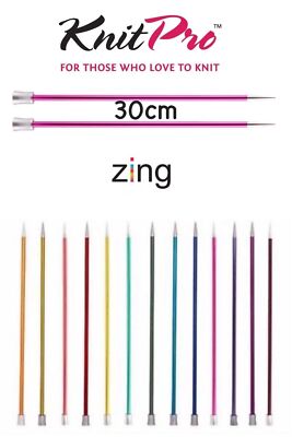 KnitPro Zing Straight / Single Point Knitting Needles - 30cm Length - All Sizes