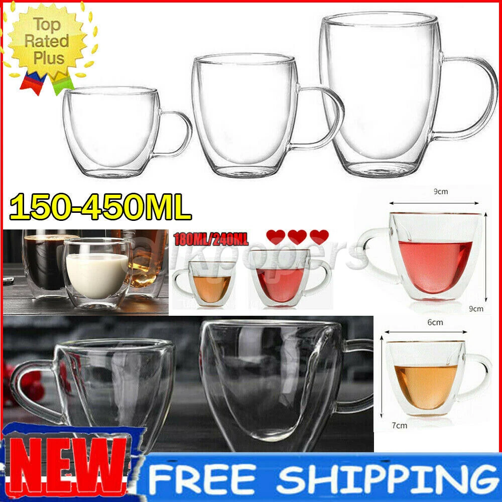 150 450ML Double Wall Glass Tea Coffee Cup Thick Heat resistant