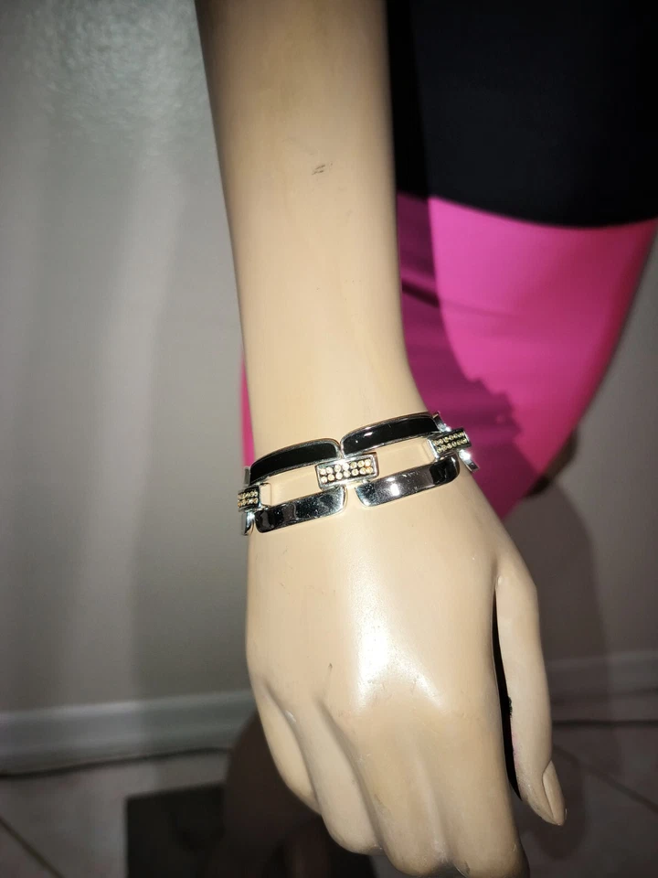 ST JOHN ВЯЗАНЫЙ ДИЗАЙНЕР 2 ИЗДЕЛИЯ КОМПЛЕКТ ОЖЕРЕЛЬЕ и браслет черный и серебро - Изображение 4 из 4