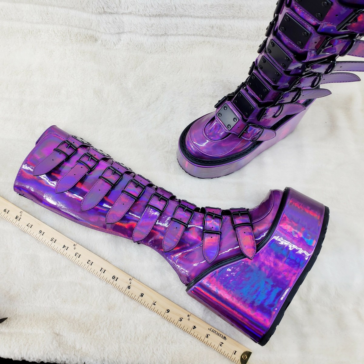 Swing 815 Purple hologram Goth Punk Knee Boot 5.5 Swing 815 Purple hologram Goth Punk Knee Boot 5.5