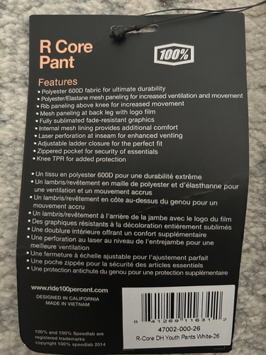 Rad Mountainbike Jugend Größe 26 Motocross 100% R Core DH Hose weiß R-Core - Bild 5 von 5