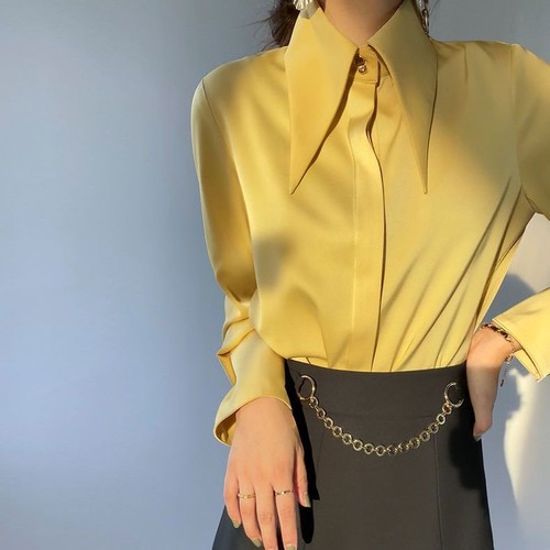 Lady Satin Button Down Shirt Formal Long Sleeve Casual Lapel Office Blouse Top - Picture 9 of 27