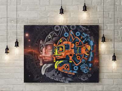 Aztec Mexica Sun God Mexican Mural Art Poster Wall Decor FATHER DAY GIFT