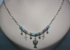 Religious Cross  Angle Wings Necklace Silver Beaded Women's Fashion Jewelry NWT