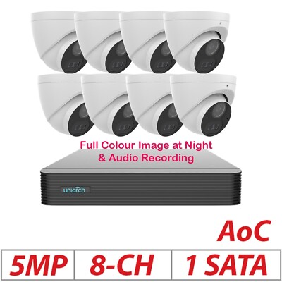 5MP CCTV SYSTEM 8CH 1-SATA AOC XVR Vollfarbbild bei Nacht und Audioaufnahme