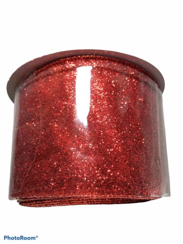 Ampelco Wired DG Glitter 3 Inch 20 Yards Red - Picture 1 of 3