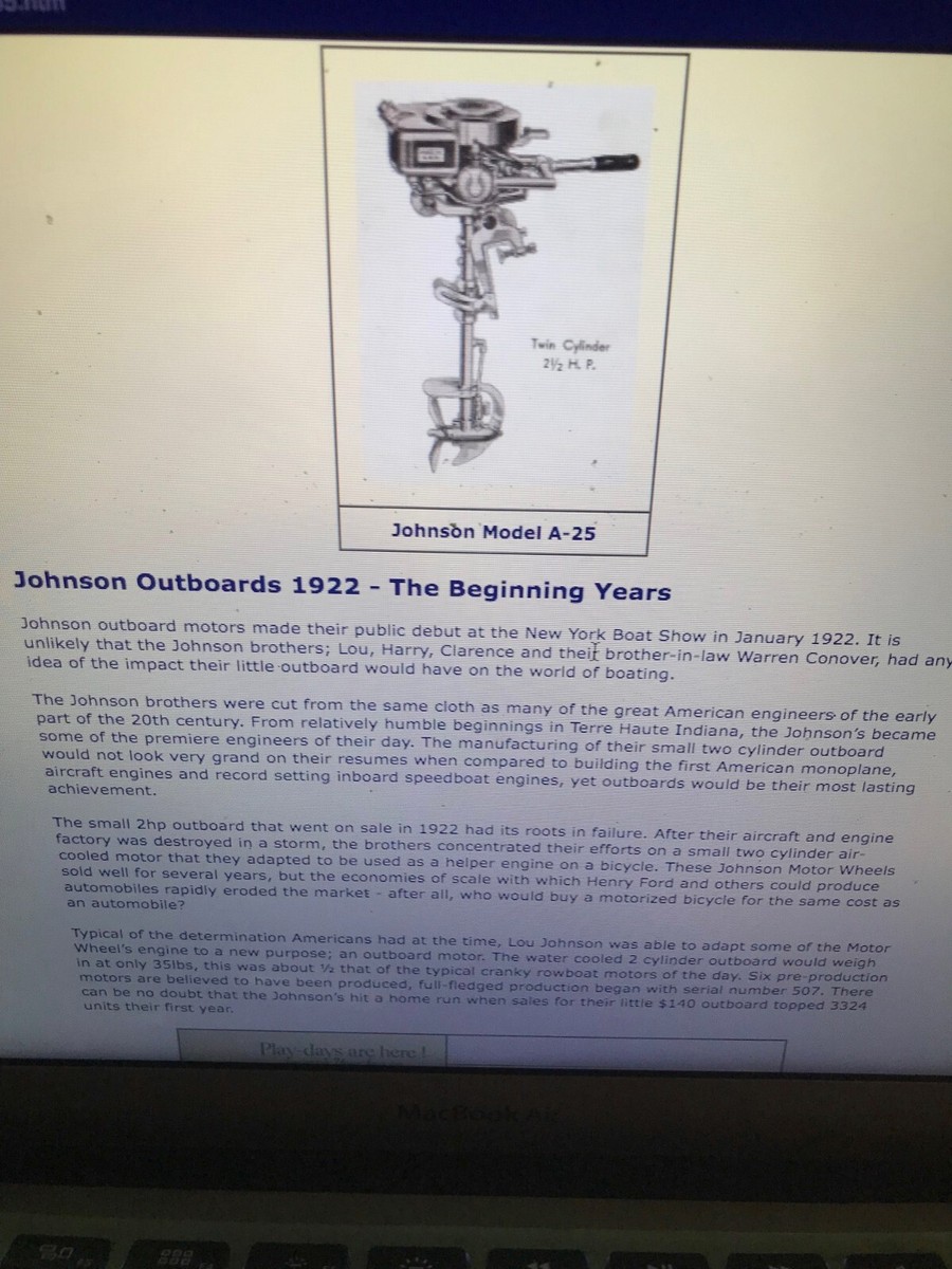 1924 Johnson Model A Outboard Motor Sea Horse 2-Stroke | A12911