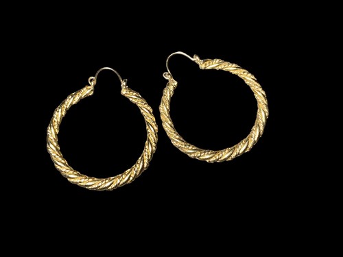 THREE PAIRS Gold Tone Earrings Loops Costume Jewelry Two Tone - Picture 5 of 5