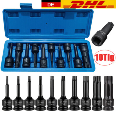 10Tlg Schlagschrauber Nüsse T20-T80 Kraft Steckschlüssel Satz TORX 1/2 Zoll Nuss