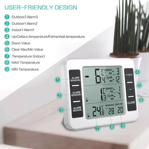 Wireless Digital Refrigerator Freezer Thermometer Temp Alarm 2 Sensor In/Outdoor - Picture 7 of 12