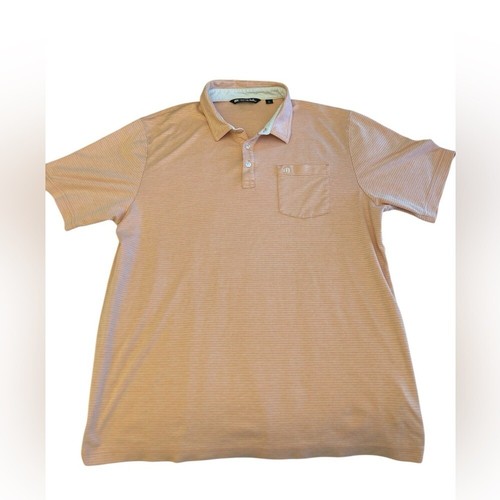 Travis Mathew hellorange gestreiftes Polo Herren Large Pima Baumwolle Polyester - Bild 2 von 11