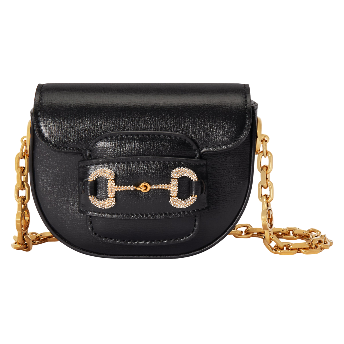 GUCCI Horsebit 1955 Mini Black Leather Crystal Hardware Belt Bag