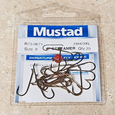 Mustad R73NP-BR-8-25M Streamer Hook 9671 2Xh 3XL Forged Down Eye Fishing
