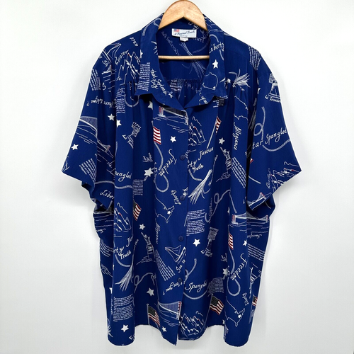 Vintage Y2K Tunic Top Shirt Size 5X USA 4th of July Patriotic America Button Up