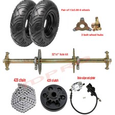 32" ATV Quad Buggy Go Kart Rear Axle Kit  Brake 420 Sprocket Clutch  6" Wheels