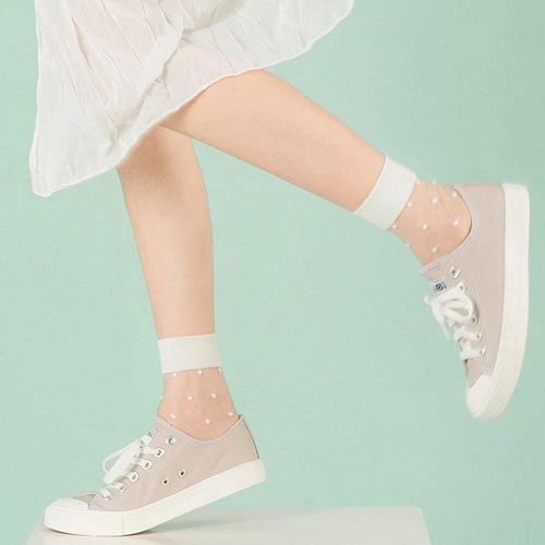 Women Lace Mesh Socks Transparent Thin Crystal Silk Short Ankle Socks Summer - Picture 7 of 38