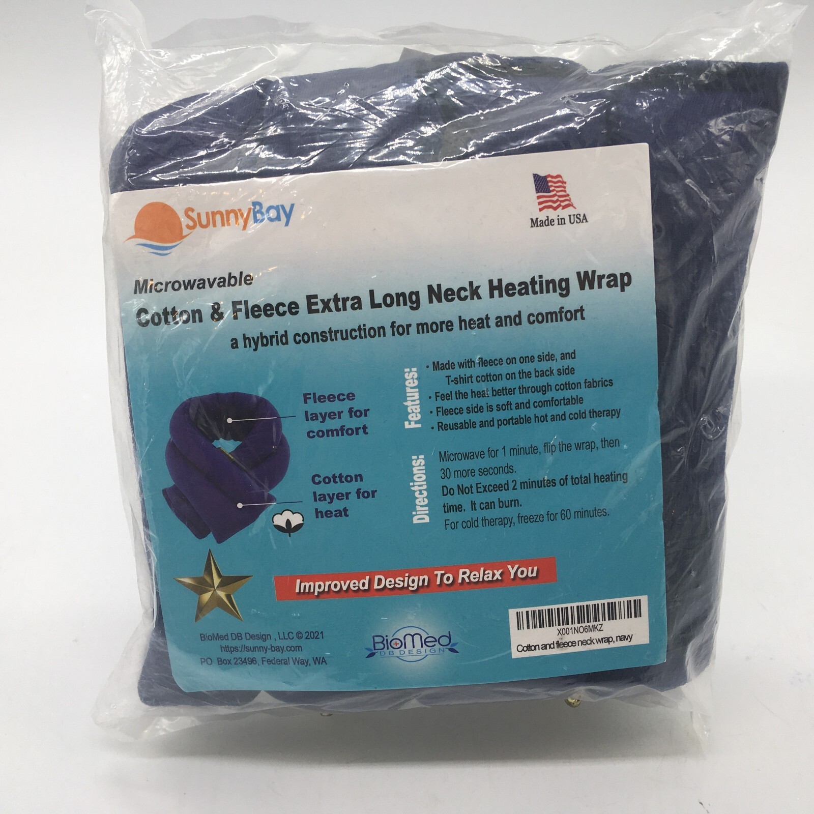SunnyBay BioMed Cotton & Fleece Extra Long Neck Heating Wrap