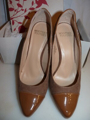 Mooties Tooties Suede Patent Tan 1/4 inch Heels size 8M NIB