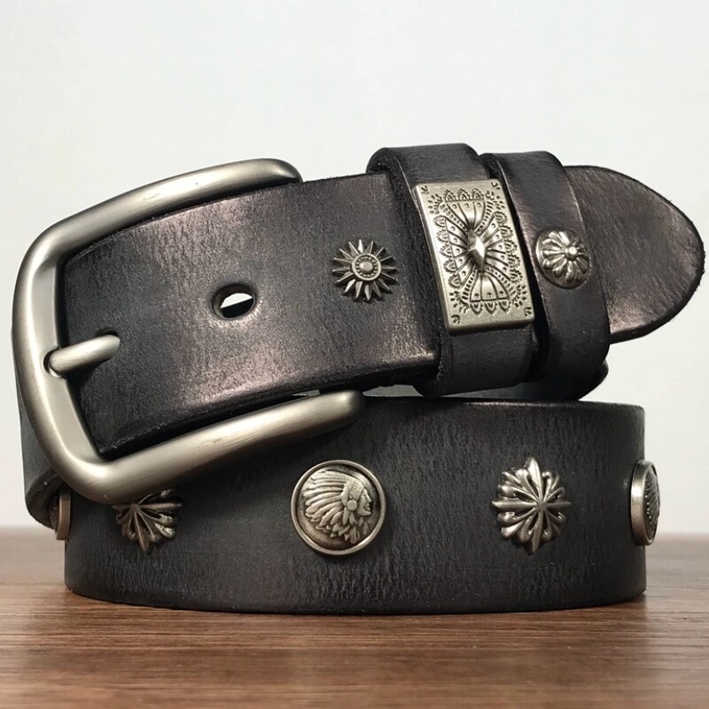 Real Leather Waist Belt Heavy Metal Retro Rivet Studded  display picture 1