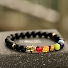 7 Chakra Healing Balance Beaded Yoga Reiki Golden Buddha Natural Stone Bracelets