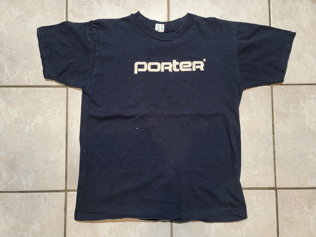 VINTAGE 80' CHAMPION PORTER PRINT 100% COTTON NAVY T-SHIRT