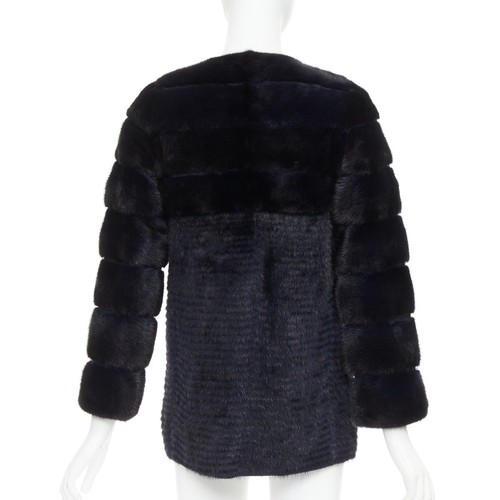 YVES SALOMON KIDS black navy horizontal mink fur work collarless coat Y12 - Picture 6 of 10