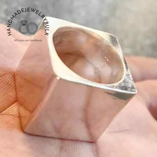 Solid 925 Silver Rectangle Ring 20mm Square Ring Geometric Nut Bolt Ring Plain