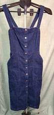 Express Blue Solid Denim Sheath Dress Button Front Square Neck Pockets XS