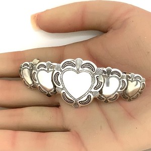 Dior Vintage Southwest Style Sterling Silver Stamped Hearts Barrette Hair Clip
