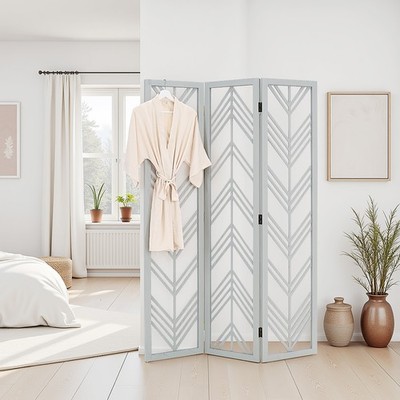 Paravent Raumteiler Trennwand 3-teilig Holz Grau Deko Spanische Wand Homestyle4u