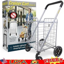 Heavy Duty Shopping Cart 100lb Capacity Foldable One-Step Brake 360 Wheels New