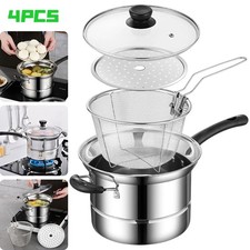 Non Stick Chip Pan Deep Fat Fryer Cooking Noodle Soup Pot Frying Basket With Lid