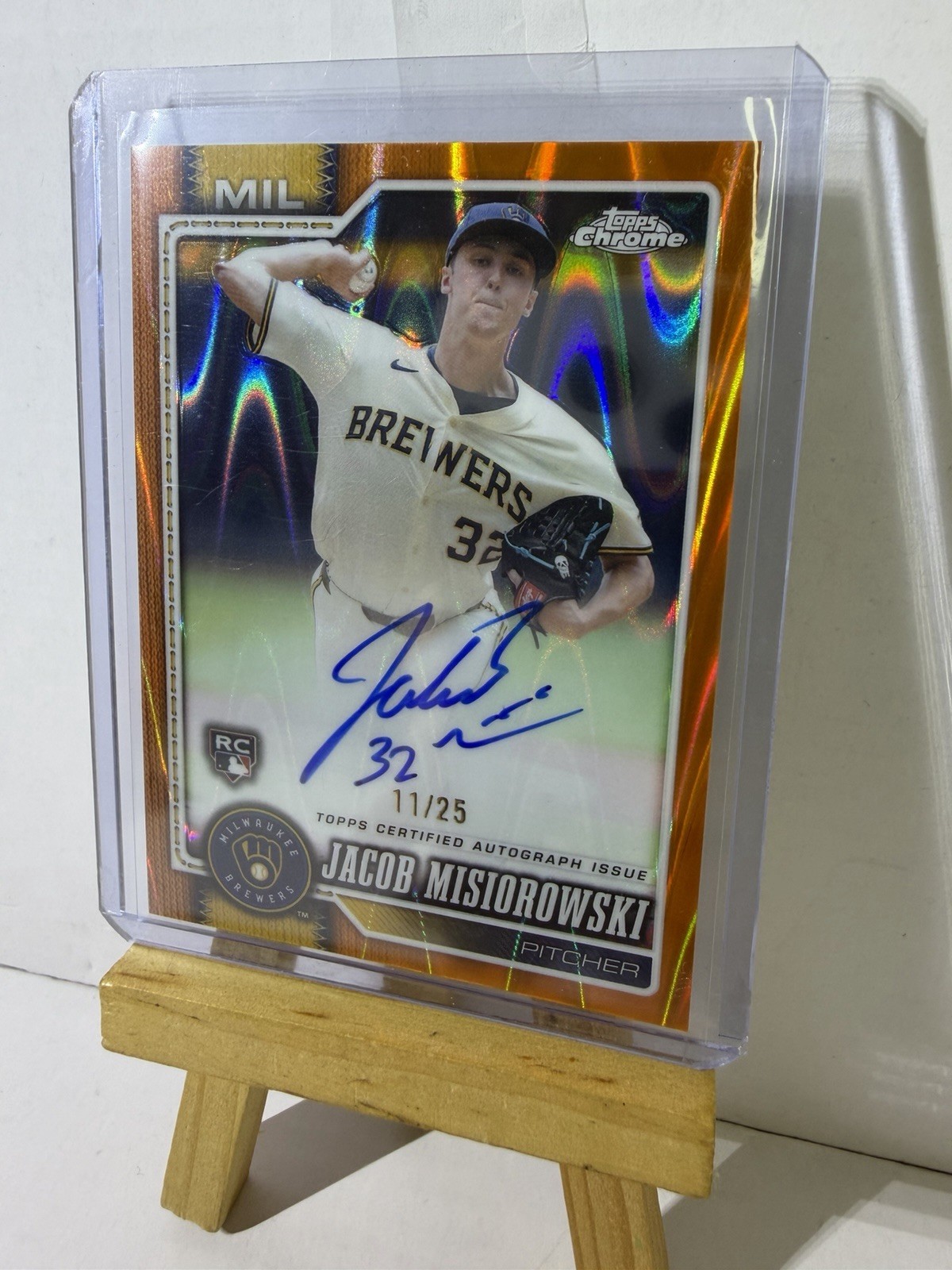 2026 Topps Chrome Baseball Jacob Misiorowski Orange Raywave Auto 11/25 CASEHIT￼ view 3
