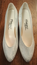 Vtg Pimento Dyeable Wedding 90s Bridal Lace Satin White Pumps 2.25" Heels 7.5 M