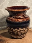 Royal Haeger Vase 1960s Art Pottery Brown, Beige & Blue Drip Design .