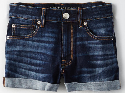 Women's American Eagle AEO High-Waisted Denim Shortie Short Dark Wash 6R - New
