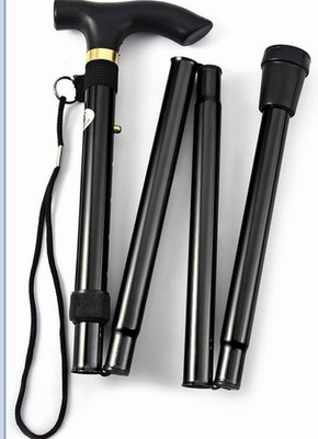 Folding Lightweight Walking Stick - Adjustable Aluminum Metal Collapsible Travel
