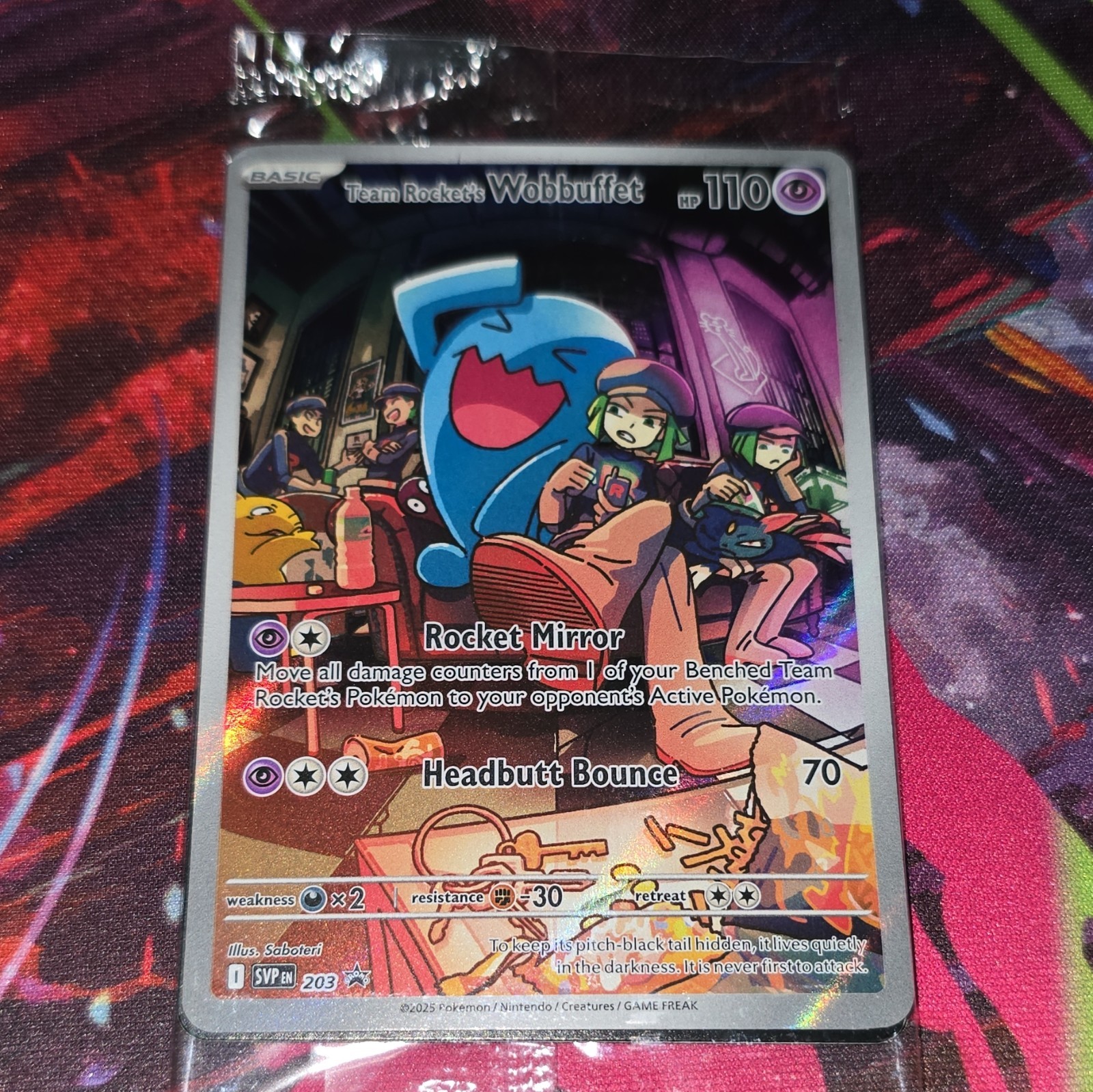 Team Rocket's Wobbuffet 203 SVP: Scarlet & Violet Holo Promo Sealed EN 110HP