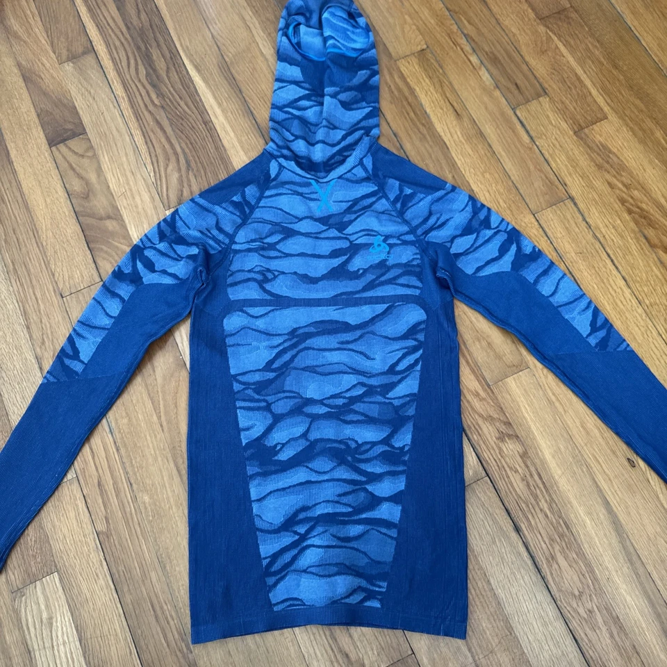 Top con capucha Odlo Blackcomb capa base azul manga larga para mujer con máscara facial talla S Foto 2 de 4