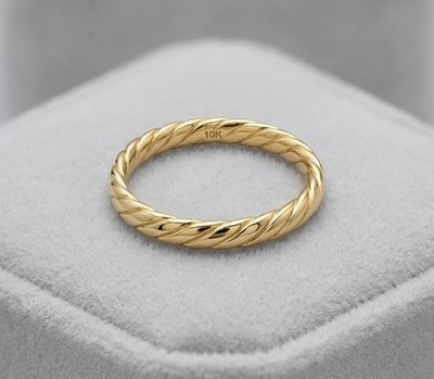 Polished Twisted Ribbed Band Ring Real 10K Yellow Gold Sizes 7 8