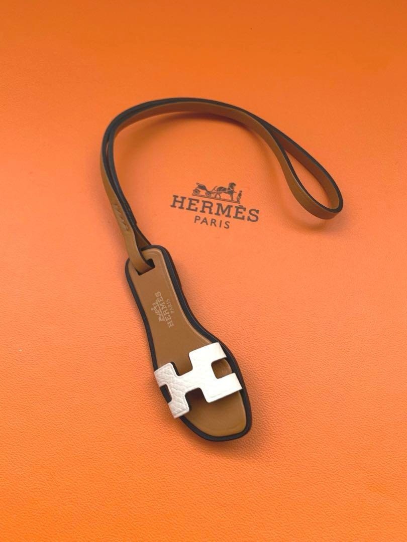 HERMES ORAN NANO Sandal Bag Charm in Brown and White