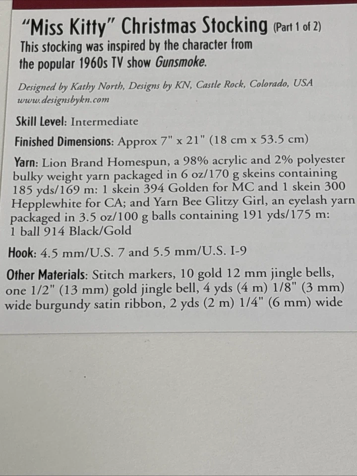 Miss Kitty Christmas Stocking Crochet Pattern Cards Pages - Image 2 of 3