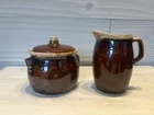 Hull Pottery Oven Proof Brown Drip Glaze Creamer and Sugar Bowl Set USA Vintage