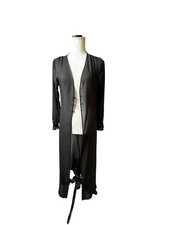 VTG Victoria Secret Gold Label Black Sheer Crochet Trim Sleeve Long Robe P/S